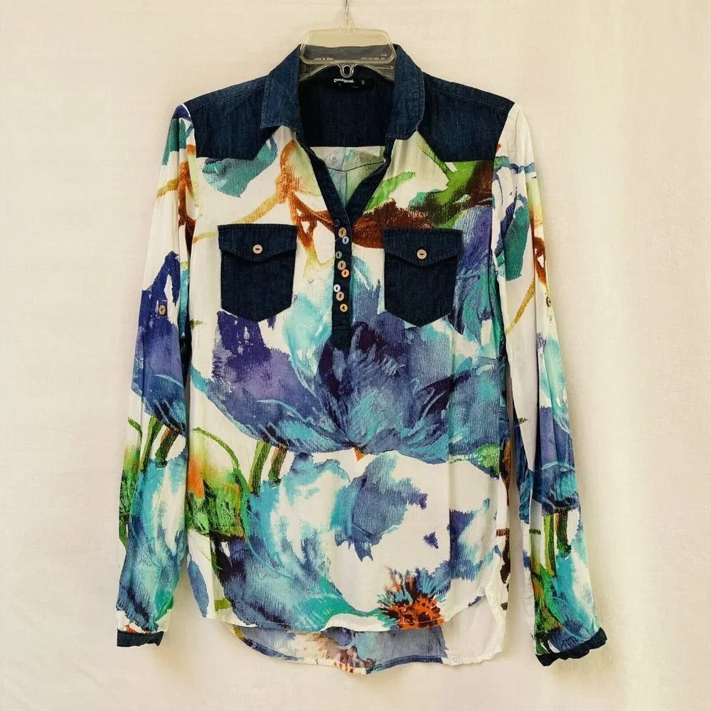 Desigual Floral Abstract Women Small Multicolored‎ Art To Wear Artsy Colorful